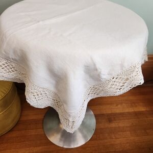 Small White Plain Damask Tablecloth Cotton with Lace